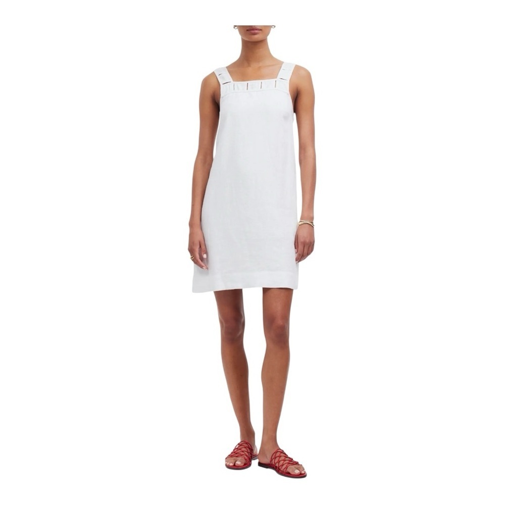 Madewell Georgia 100% Linen White Mini Dress Square Neck Size 14 NWT NQ595 NEW